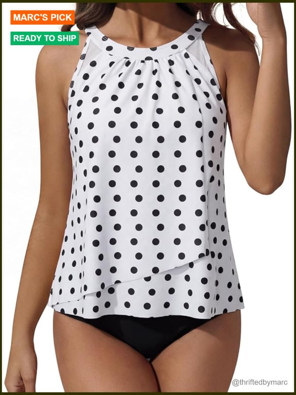Women Tankini Bathing Suit Tummy Control High Waisted Swimwear with Ruffle Top